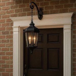 Elegant Black Iron Electric Candle Lantern Classic Hanging Porch Lamp For Traditional Front Door Welcome