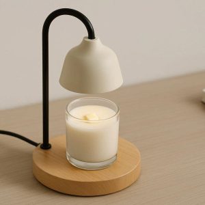 Minimalist Wood Base Candle Warmer Lamp Top Down Scented Wax Melter For Contemporary Home Office Desks