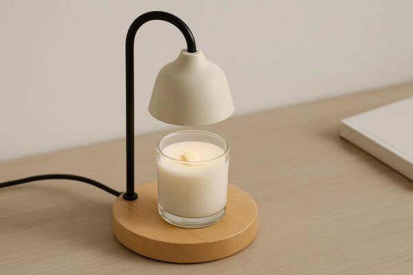 19 Minimalist Wood Base Candle Warmer Lamp Top Down Scented Wax Melter For Contemporary Home Office Desks