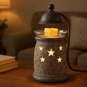 Rustic Distressed Stone Scented Wax Warmer Lamp Desktop Fragrance Light For Cozy Living Room Accent Lighting
