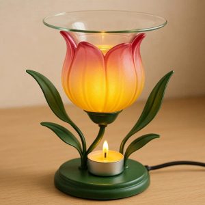 Whimsical Tulip Shaped Glass Candle Warmer Desktop Electric Wax Melter For Girls Bedroom Vanity Nightstand