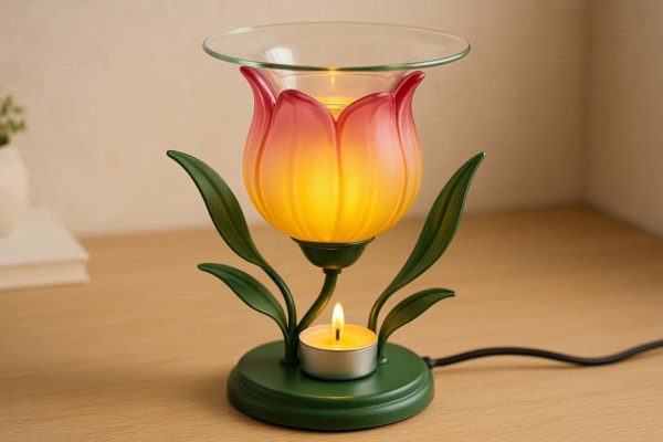 24 Whimsical Tulip Shaped Glass Candle Warmer Desktop Electric Wax Melter For Girls Bedroom Vanity Nightstand