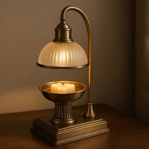 Art Deco Brass Electric Wax Melt Warmer Lamp Desktop Fragrance Burner For Elegant Vintage Bedroom Nightstand Decor