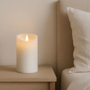 Minimalist White Flameless Candle Light Decorative Pillar Lamp For Scandinavian Style Bedroom Nightstand Styling