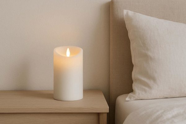 3 Minimalist White Flameless Candle Light Decorative Pillar Lamp For Scandinavian Style Bedroom Nightstand Styling