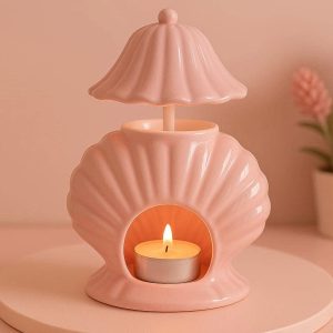 Cute Pink Shell Ceramic Candle Warmer Lamp Desktop Fragrance Melter For Sweet Cozy Girls Bedroom Desk Accessories