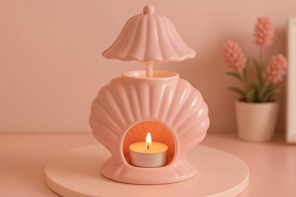 30 Cute Pink Shell Ceramic Candle Warmer Lamp Desktop Fragrance Melter For Sweet Cozy Girls Bedroom Desk Accessories