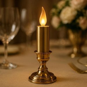 Luxury Gold Metal Electric Candle Lamp Flickering Moving Flame Light For Formal Dining Table Centerpiece