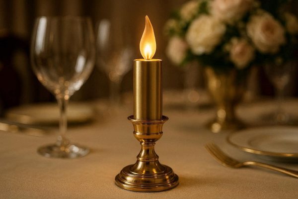 5 Luxury Gold Metal Electric Candle Lamp Flickering Moving Flame Light For Formal Dining Table Centerpiece