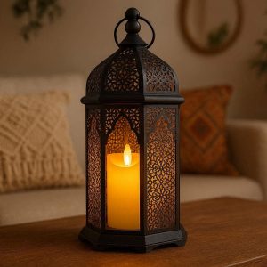 Charming Moroccan Style Flameless Candle Light Exotic Pattern Lantern For Bohemian Living Room Accent